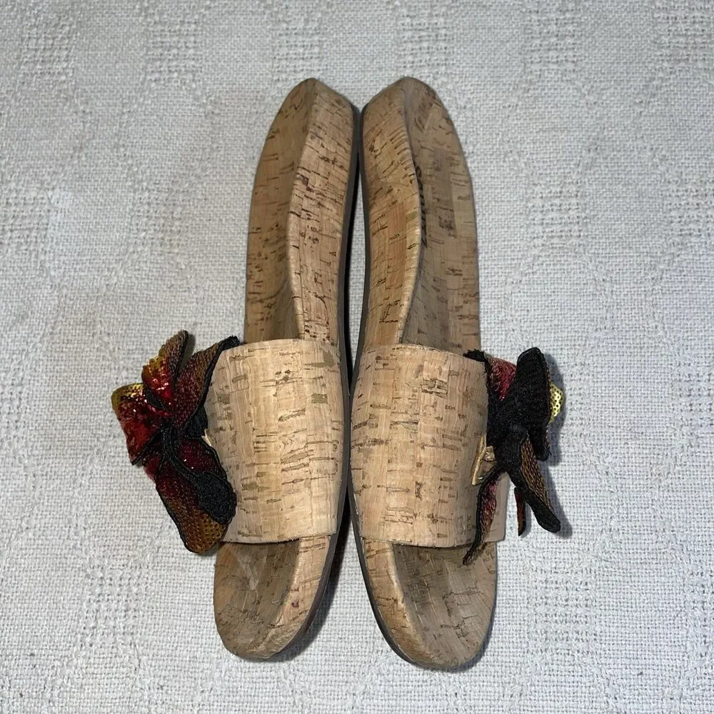 Schutz Women’s Slide Sandals Size 8 B Tan Cork Print Beach Cruise Island